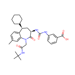 Cc1ccc2c(c1)N(CC(=O)NC(C)(C)C)C(=O)[C@H](NC(=O)Nc1cccc(C(=O)O)c1)C[C@@H]2C1CCCCC1 ZINC000029558817