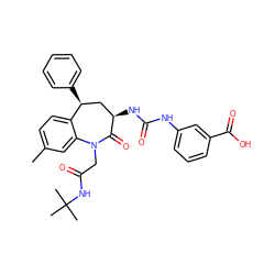 Cc1ccc2c(c1)N(CC(=O)NC(C)(C)C)C(=O)[C@H](NC(=O)Nc1cccc(C(=O)O)c1)C[C@@H]2c1ccccc1 ZINC000029558470