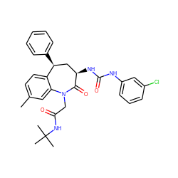 Cc1ccc2c(c1)N(CC(=O)NC(C)(C)C)C(=O)[C@H](NC(=O)Nc1cccc(Cl)c1)C[C@@H]2c1ccccc1 ZINC000029569048