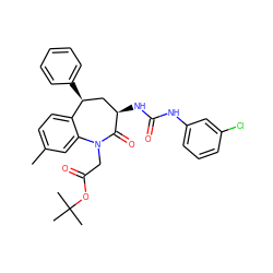 Cc1ccc2c(c1)N(CC(=O)OC(C)(C)C)C(=O)[C@H](NC(=O)Nc1cccc(Cl)c1)C[C@@H]2c1ccccc1 ZINC000027214295