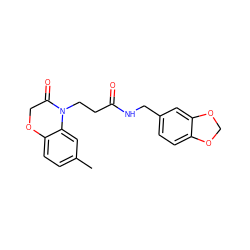 Cc1ccc2c(c1)N(CCC(=O)NCc1ccc3c(c1)OCO3)C(=O)CO2 ZINC000003907254