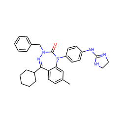 Cc1ccc2c(c1)N(c1ccc(NC3=NCCN3)cc1)C(=O)N(Cc1ccccc1)N=C2C1CCCCC1 ZINC000028711879