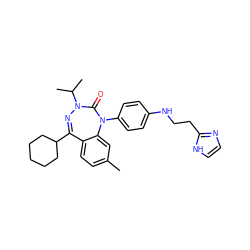 Cc1ccc2c(c1)N(c1ccc(NCCc3ncc[nH]3)cc1)C(=O)N(C(C)C)N=C2C1CCCCC1 ZINC000028711910