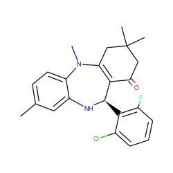 Cc1ccc2c(c1)N[C@H](c1c(F)cccc1Cl)C1=C(CC(C)(C)CC1=O)N2C ZINC000043023008