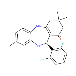 Cc1ccc2c(c1)N[C@H](c1c(F)cccc1F)C1=C(CC(C)(C)CC1=O)N2 ZINC000043014211