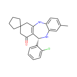 Cc1ccc2c(c1)N[C@H](c1ccccc1Cl)C1=C(CC3(CCCC3)CC1=O)N2 ZINC000043119593