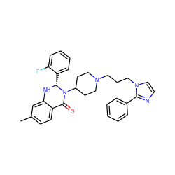 Cc1ccc2c(c1)N[C@H](c1ccccc1F)N(C1CCN(CCCn3ccnc3-c3ccccc3)CC1)C2=O ZINC001772657330