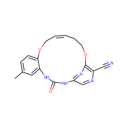 Cc1ccc2c(c1)NC(=O)Nc1cnc(C#N)c(n1)OCC/C=C\CO2 ZINC000028826143