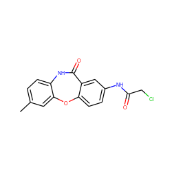 Cc1ccc2c(c1)Oc1ccc(NC(=O)CCl)cc1C(=O)N2 ZINC000004105375