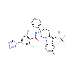 Cc1ccc2c(c1)c([C@H](O)C(F)(F)F)c1n2C[C@@](NC(=O)c2c(Cl)cc(-n3cnnc3)cc2Cl)(c2ccccc2)CC1 ZINC000473156001