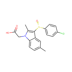 Cc1ccc2c(c1)c([S@+]([O-])c1ccc(Cl)cc1)c(C)n2CC(=O)O ZINC000003937539