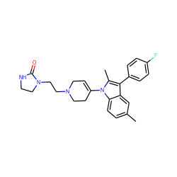 Cc1ccc2c(c1)c(-c1ccc(F)cc1)c(C)n2C1=CCN(CCN2CCNC2=O)CC1 ZINC000027524528