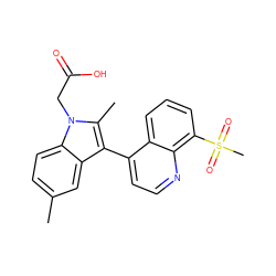 Cc1ccc2c(c1)c(-c1ccnc3c(S(C)(=O)=O)cccc13)c(C)n2CC(=O)O ZINC000036127010