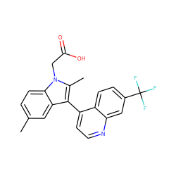 Cc1ccc2c(c1)c(-c1ccnc3cc(C(F)(F)F)ccc13)c(C)n2CC(=O)O ZINC000036127004