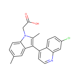 Cc1ccc2c(c1)c(-c1ccnc3cc(Cl)ccc13)c(C)n2CC(=O)O ZINC000036126913