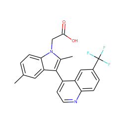 Cc1ccc2c(c1)c(-c1ccnc3ccc(C(F)(F)F)cc13)c(C)n2CC(=O)O ZINC000036127002