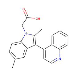 Cc1ccc2c(c1)c(-c1ccnc3ccccc13)c(C)n2CC(=O)O ZINC000003928010