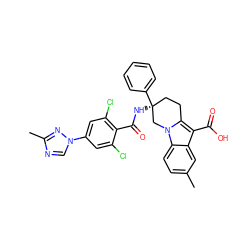 Cc1ccc2c(c1)c(C(=O)O)c1n2C[C@@](NC(=O)c2c(Cl)cc(-n3cnc(C)n3)cc2Cl)(c2ccccc2)CC1 ZINC000473155208