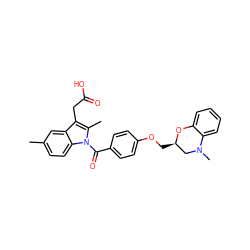 Cc1ccc2c(c1)c(CC(=O)O)c(C)n2C(=O)c1ccc(OC[C@@H]2CN(C)c3ccccc3O2)cc1 ZINC000038454856