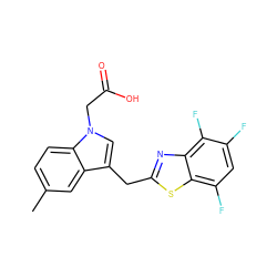 Cc1ccc2c(c1)c(Cc1nc3c(F)c(F)cc(F)c3s1)cn2CC(=O)O ZINC000000588973