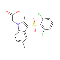 Cc1ccc2c(c1)c(S(=O)(=O)c1c(Cl)cccc1Cl)c(C)n2CC(=O)O ZINC000073169678