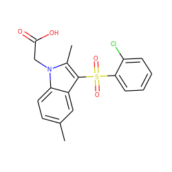 Cc1ccc2c(c1)c(S(=O)(=O)c1ccccc1Cl)c(C)n2CC(=O)O ZINC000038495853