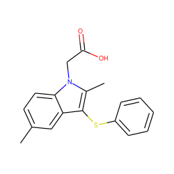 Cc1ccc2c(c1)c(Sc1ccccc1)c(C)n2CC(=O)O ZINC000073196274