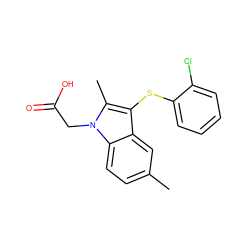 Cc1ccc2c(c1)c(Sc1ccccc1Cl)c(C)n2CC(=O)O ZINC000073160708