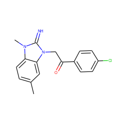 Cc1ccc2c(c1)n(CC(=O)c1ccc(Cl)cc1)c(=N)n2C ZINC000029128268