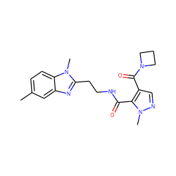 Cc1ccc2c(c1)nc(CCNC(=O)c1c(C(=O)N3CCC3)cnn1C)n2C ZINC000144080926