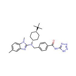 Cc1ccc2c(c1)nc(N(Cc1ccc(C(=O)Nc3nnn[nH]3)cc1)[C@H]1CC[C@H](C(C)(C)C)CC1)n2C ZINC000261090677