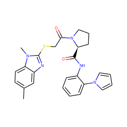 Cc1ccc2c(c1)nc(SCC(=O)N1CCC[C@H]1C(=O)Nc1ccccc1-n1cccc1)n2C ZINC000029128288