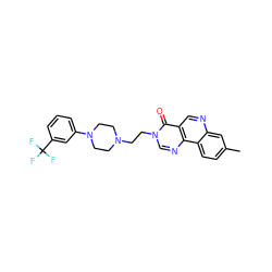 Cc1ccc2c(c1)ncc1c(=O)n(CCN3CCN(c4cccc(C(F)(F)F)c4)CC3)cnc12 ZINC000072108006