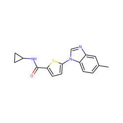 Cc1ccc2c(c1)ncn2-c1ccc(C(=O)NC2CC2)s1 ZINC000169701604