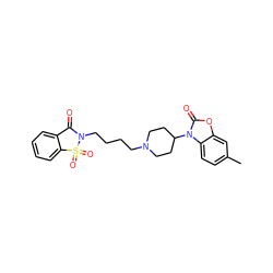 Cc1ccc2c(c1)oc(=O)n2C1CCN(CCCCN2C(=O)c3ccccc3S2(=O)=O)CC1 ZINC000026500012