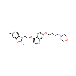 Cc1ccc2c(c1)oc(=O)n2CCOc1ccnc2cc(OCCCCN3CCOCC3)ccc12 ZINC000653729336