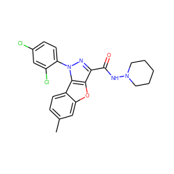 Cc1ccc2c(c1)oc1c(C(=O)NN3CCCCC3)nn(-c3ccc(Cl)cc3Cl)c12 ZINC000139493190