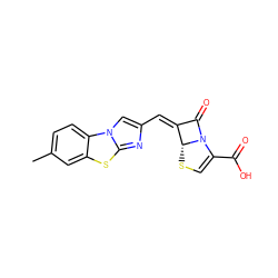 Cc1ccc2c(c1)sc1nc(/C=C3/C(=O)N4C(C(=O)O)=CS[C@H]34)cn12 ZINC000013586481