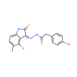 Cc1ccc2c(c1Br)/C(=N/NC(=O)Cc1ccc(O)cc1)C(=O)N2 ZINC000072180255