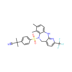 Cc1ccc2c(c1C)N(S(=O)(=O)c1ccc(C(C)(C)C#N)cc1)Cc1ccc(C(F)(F)F)nc1N2 ZINC000095576881