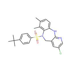 Cc1ccc2c(c1C)N(S(=O)(=O)c1ccc(C(C)(C)C)cc1)Cc1cc(Cl)cnc1N2 ZINC000095575754