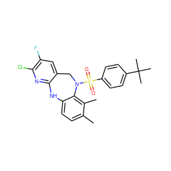 Cc1ccc2c(c1C)N(S(=O)(=O)c1ccc(C(C)(C)C)cc1)Cc1cc(F)c(Cl)nc1N2 ZINC000095572275