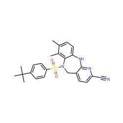 Cc1ccc2c(c1C)N(S(=O)(=O)c1ccc(C(C)(C)C)cc1)Cc1ccc(C#N)nc1N2 ZINC000095577996