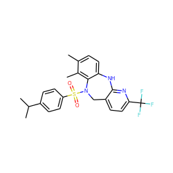 Cc1ccc2c(c1C)N(S(=O)(=O)c1ccc(C(C)C)cc1)Cc1ccc(C(F)(F)F)nc1N2 ZINC000095579063