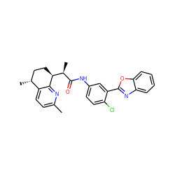 Cc1ccc2c(n1)[C@H]([C@@H](C)C(=O)Nc1ccc(Cl)c(-c3nc4ccccc4o3)c1)CC[C@H]2C ZINC001772603782