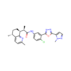 Cc1ccc2c(n1)[C@H]([C@@H](C)C(=O)Nc1ccc(Cl)c(-c3nnc(-c4ccnn4C)o3)c1)CC[C@H]2C ZINC001772640329