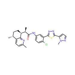 Cc1ccc2c(n1)[C@H]([C@@H](C)C(=O)Nc1ccc(Cl)c(-c3nnc(-c4ccnn4C)s3)c1)CC[C@H]2C ZINC001772612580