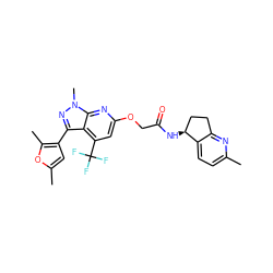 Cc1ccc2c(n1)CC[C@@H]2NC(=O)COc1cc(C(F)(F)F)c2c(-c3cc(C)oc3C)nn(C)c2n1 ZINC000169702668