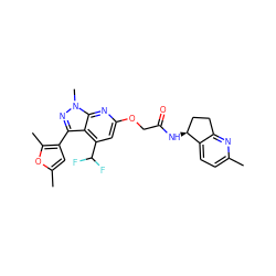 Cc1ccc2c(n1)CC[C@@H]2NC(=O)COc1cc(C(F)F)c2c(-c3cc(C)oc3C)nn(C)c2n1 ZINC000117513804