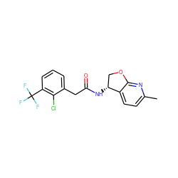 Cc1ccc2c(n1)OC[C@H]2NC(=O)Cc1cccc(C(F)(F)F)c1Cl ZINC000146651381